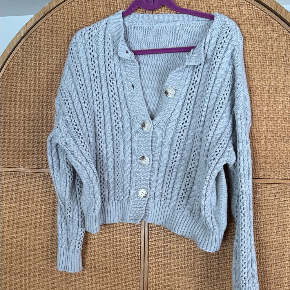 Cute boho Light Gray Knit Cardigan